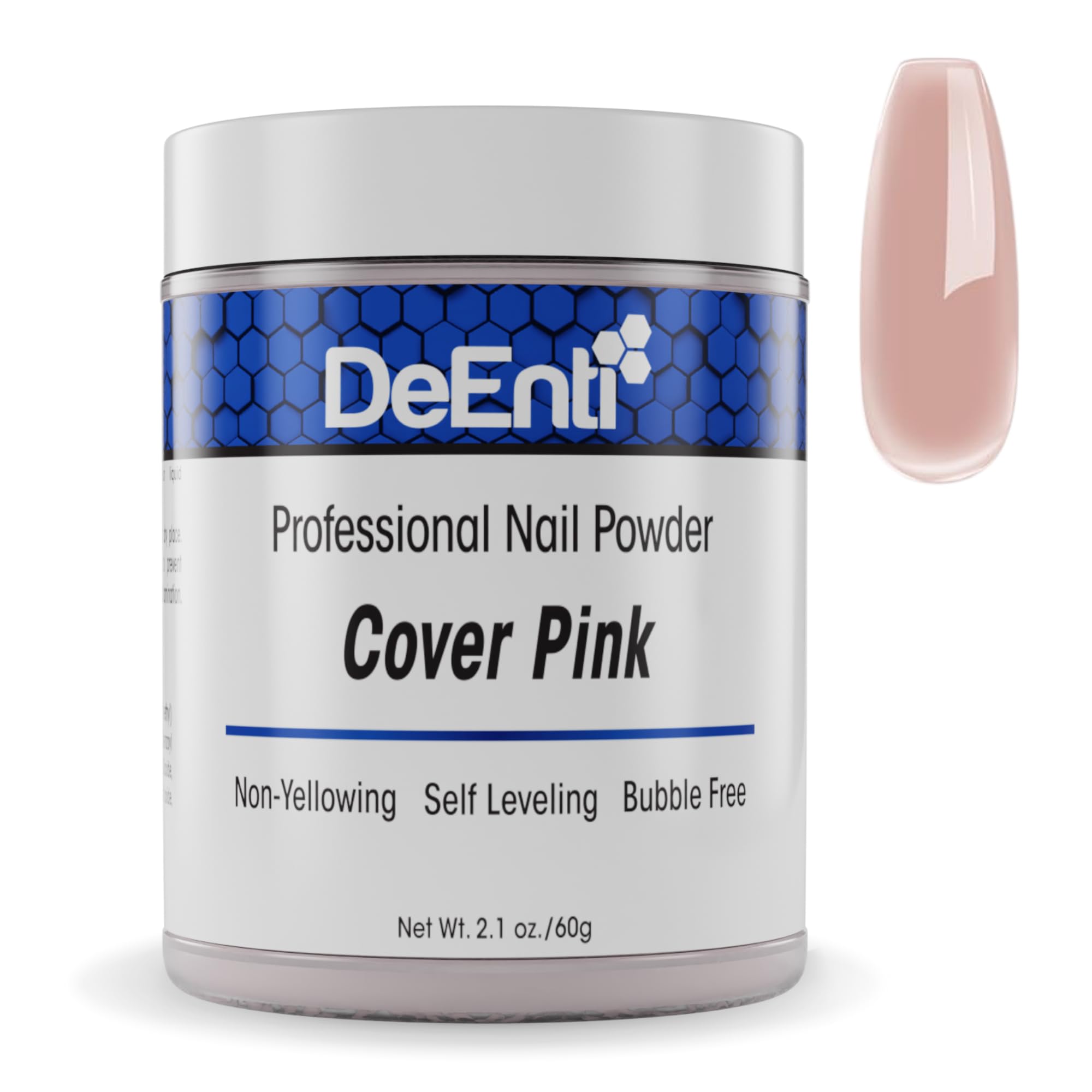 DeEnti polvo acrílico uñas, cobertura rosada, acabado liso y duradero.