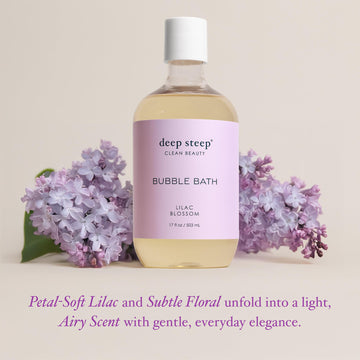 Deep Steep Baño de burbujas Flor de Lilas botella visible con aceite de karité