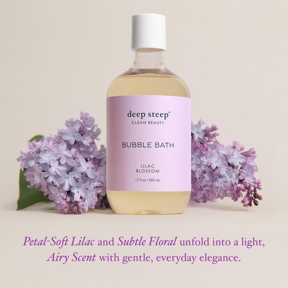 Deep Steep Baño de burbujas Flor de Lilas botella visible con aceite de karité