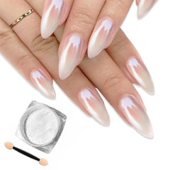 Deepmind White Pearl Chrome, frente, brillo perlado para uñas elegantes.