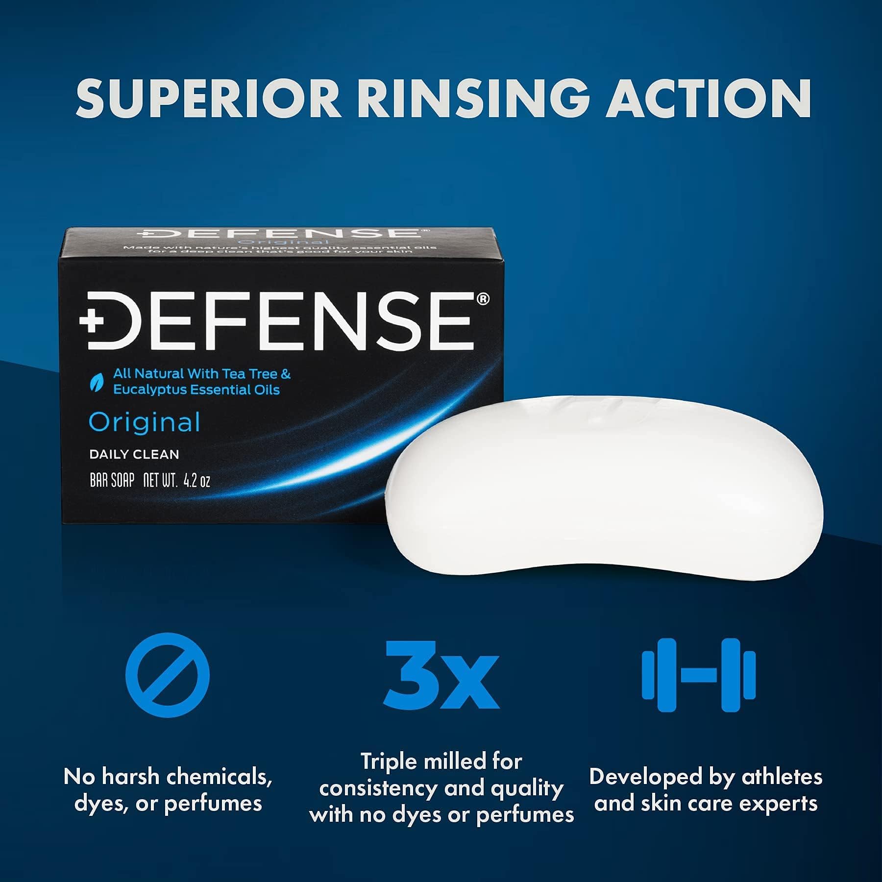 Defense Soap acabado triple molido para mayor durabilidad.