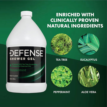 Defense Soap contiene aceites esenciales de arbol de te, menta y eucalipto para piel sensible.