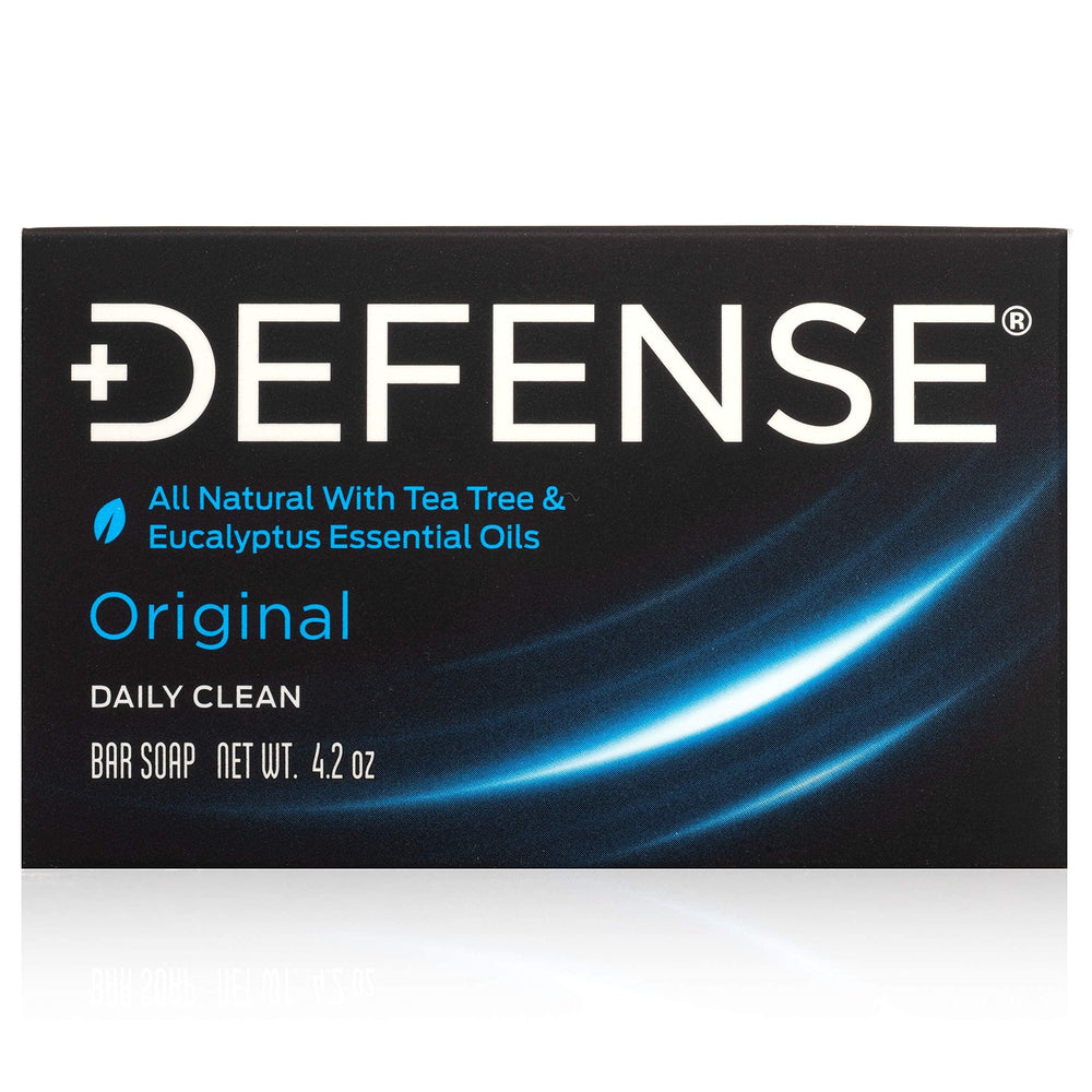 Defense Soap barra 120 g frente: limpieza diaria suave para piel activa.