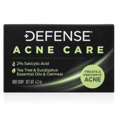 Defense Acne Care Bar con ácido salicílico para exfoliación suave y piel limpia.