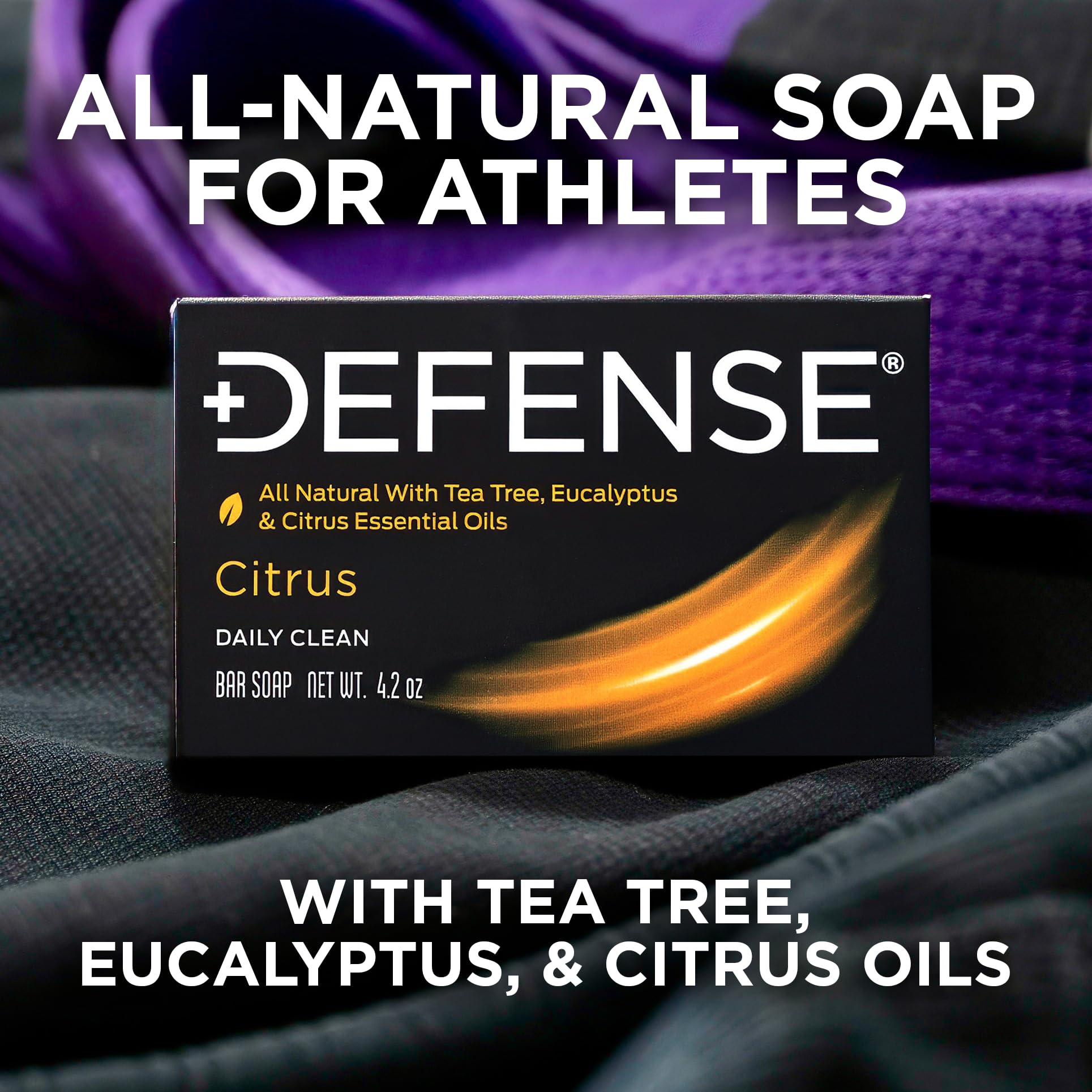 Defense Soap Citrus Bar aceites de árbol de té y eucalipto para cuidado de la piel.