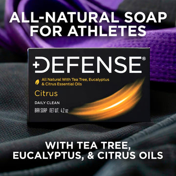 Defense Soap Citrus Bar aceites de árbol de té y eucalipto para cuidado de la piel.