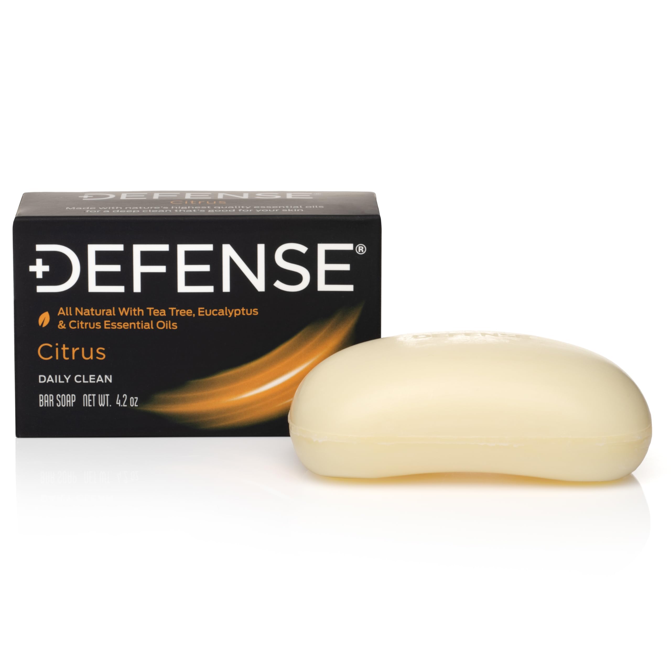 Defense Soap Citrus Bar en empaque elegante para higiene diaria.