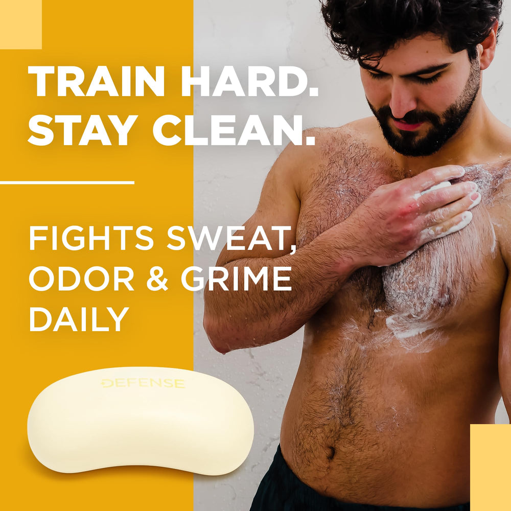 Defense Soap Citrus Bar lavado post-entrenamiento para sudor y olores.