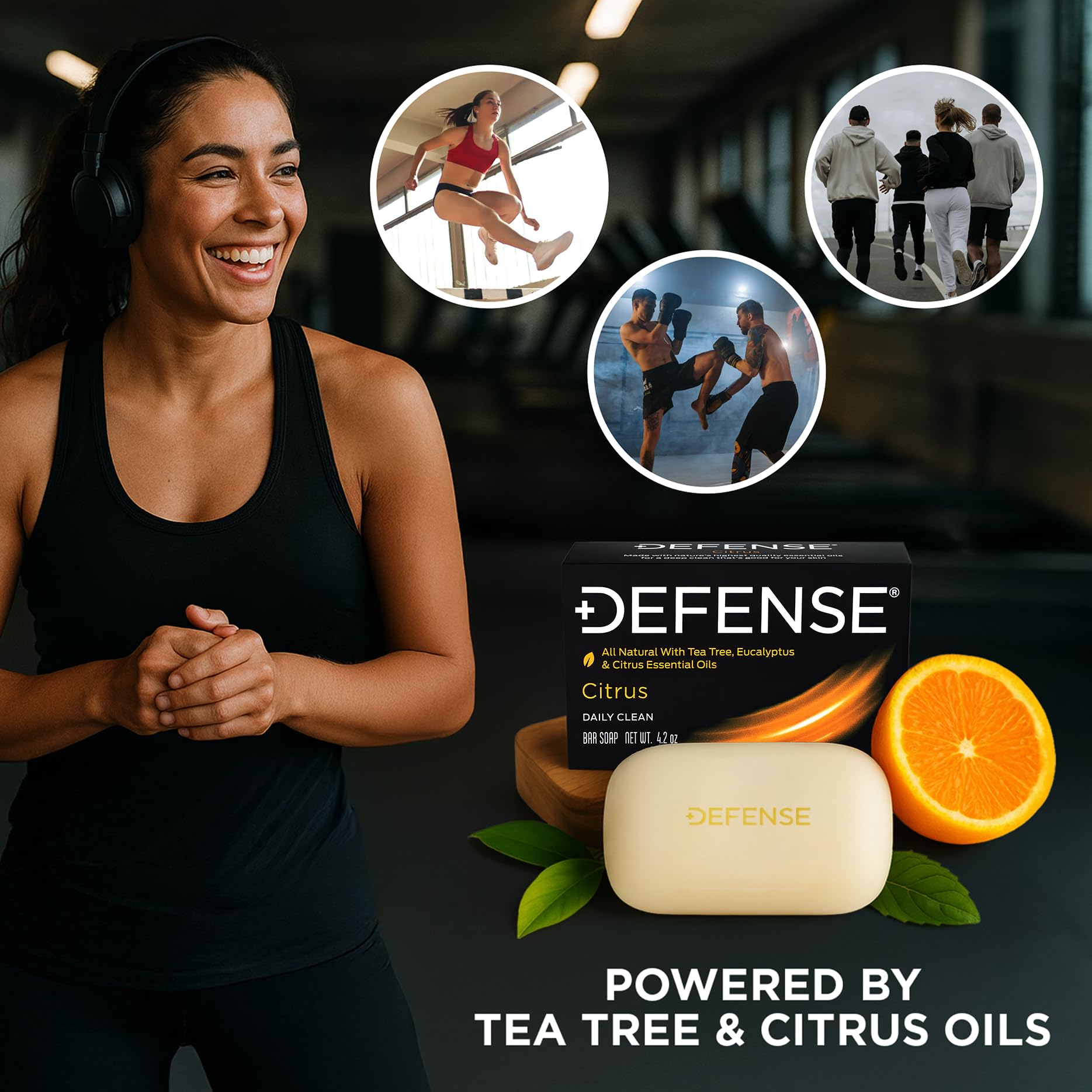 Defense Soap Citrus Bar espuma cremosa para una limpieza profunda.