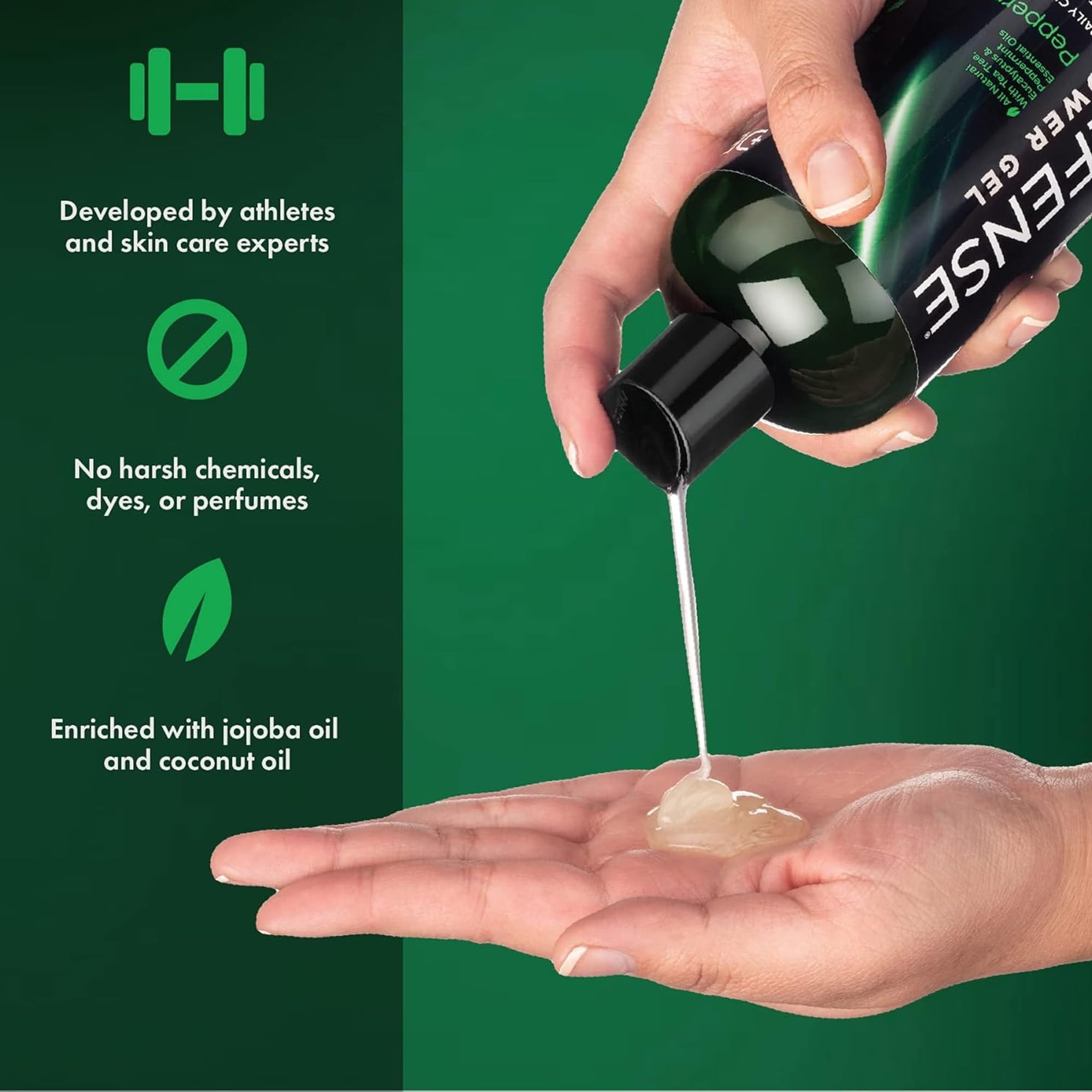 Mousse crémeuse Defense Soap sur peau, nettoyage en profondeur.