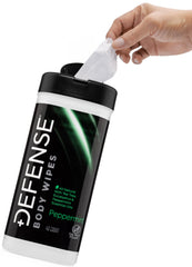 Defense Soap toallitas corporales menta-arbol-de-te para limpieza refrescante.
