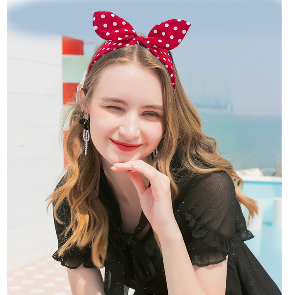 Deghew diadema lazo rojo lunares accesorio-diario, complementa cualquier atuendo con suavidad.