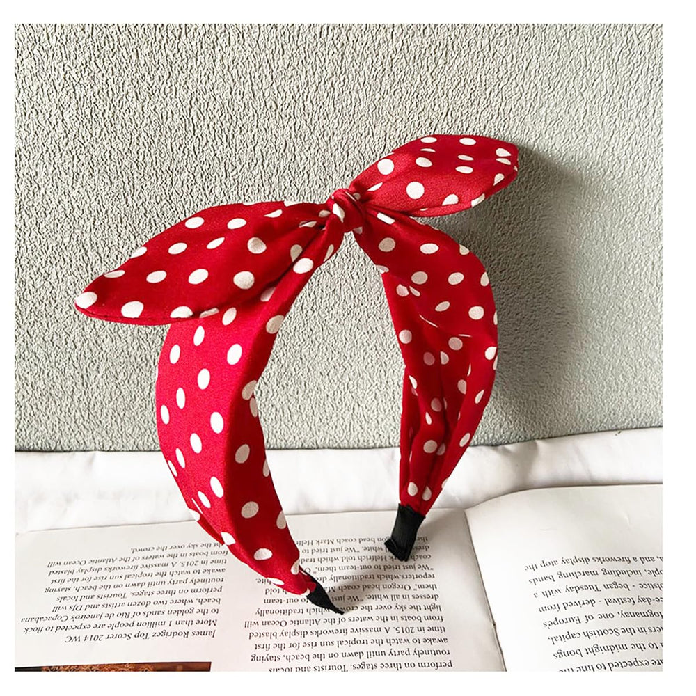 Deghew diadema lazo rojo lunares frente, perfecto para completar un estilo retro en fiestas.