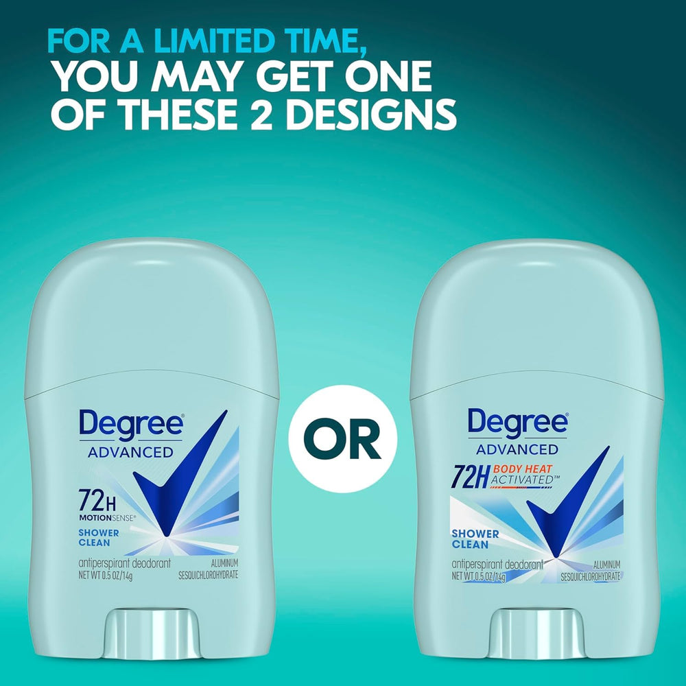 Degree Shower Clean travel bag scene emphasizes portability for gym, desk, or carry-on