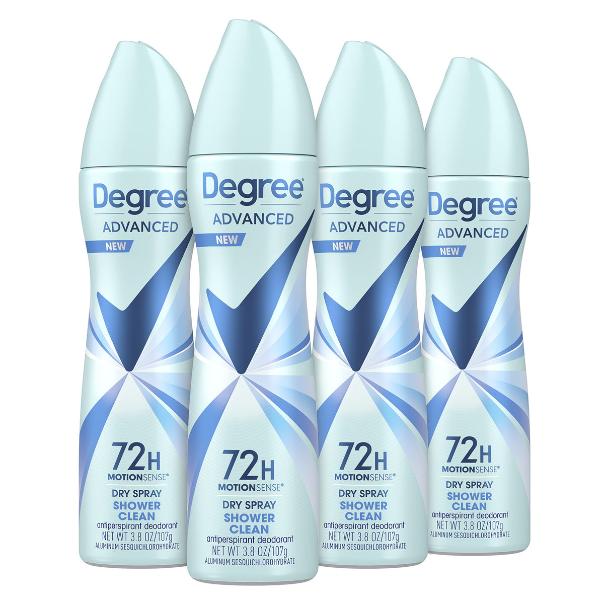 Degree Advanced Shower Clean: botella de spray en primer plano para secado rápido