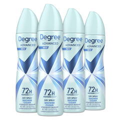 Degree Advanced Shower Clean: botella de spray en primer plano para secado rápido