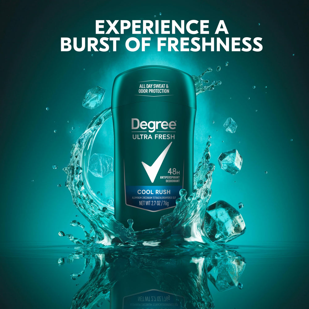 Aroma crujiente de Degree Ultra Fresh Cool Rush en barra para hombres.