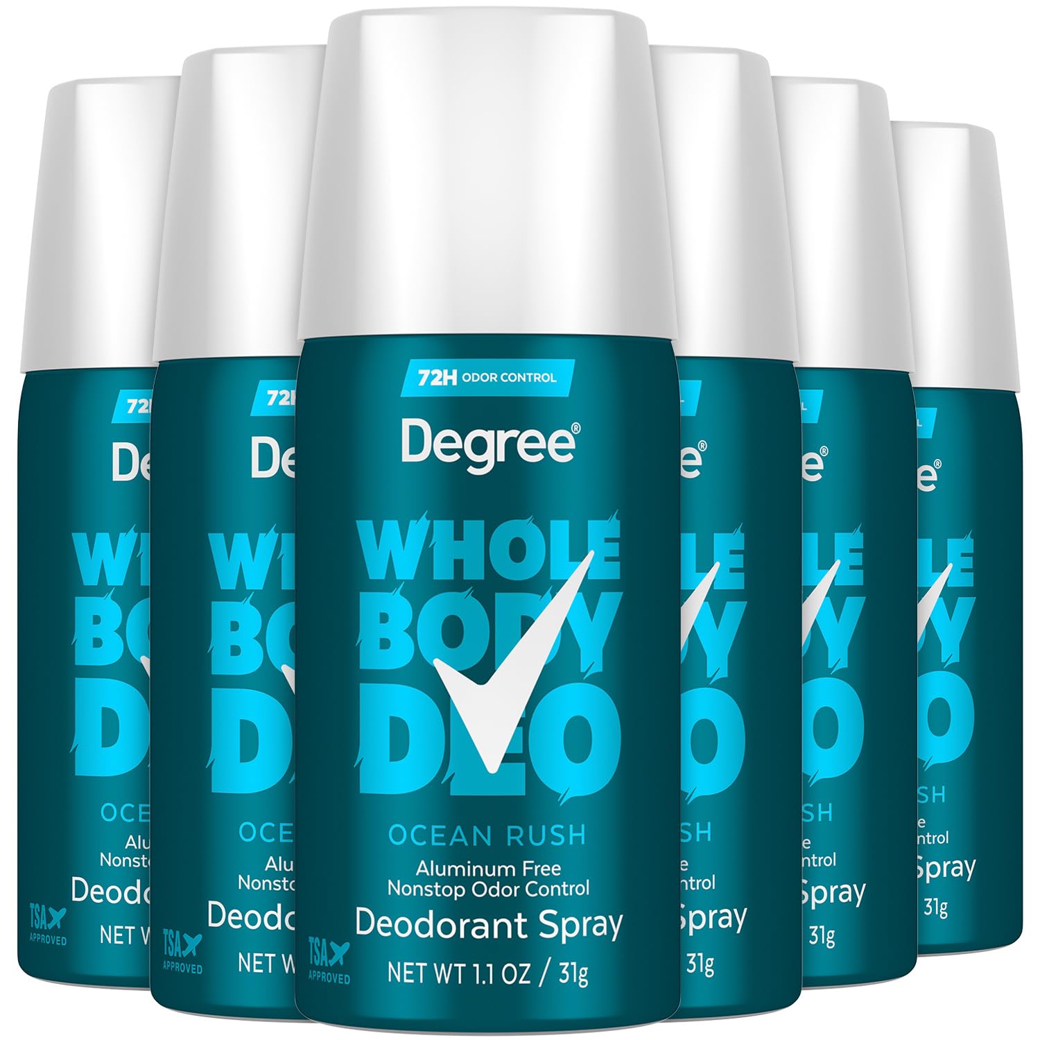 Degree Ocean Rush en botella, aplicación suave y protección duradera.