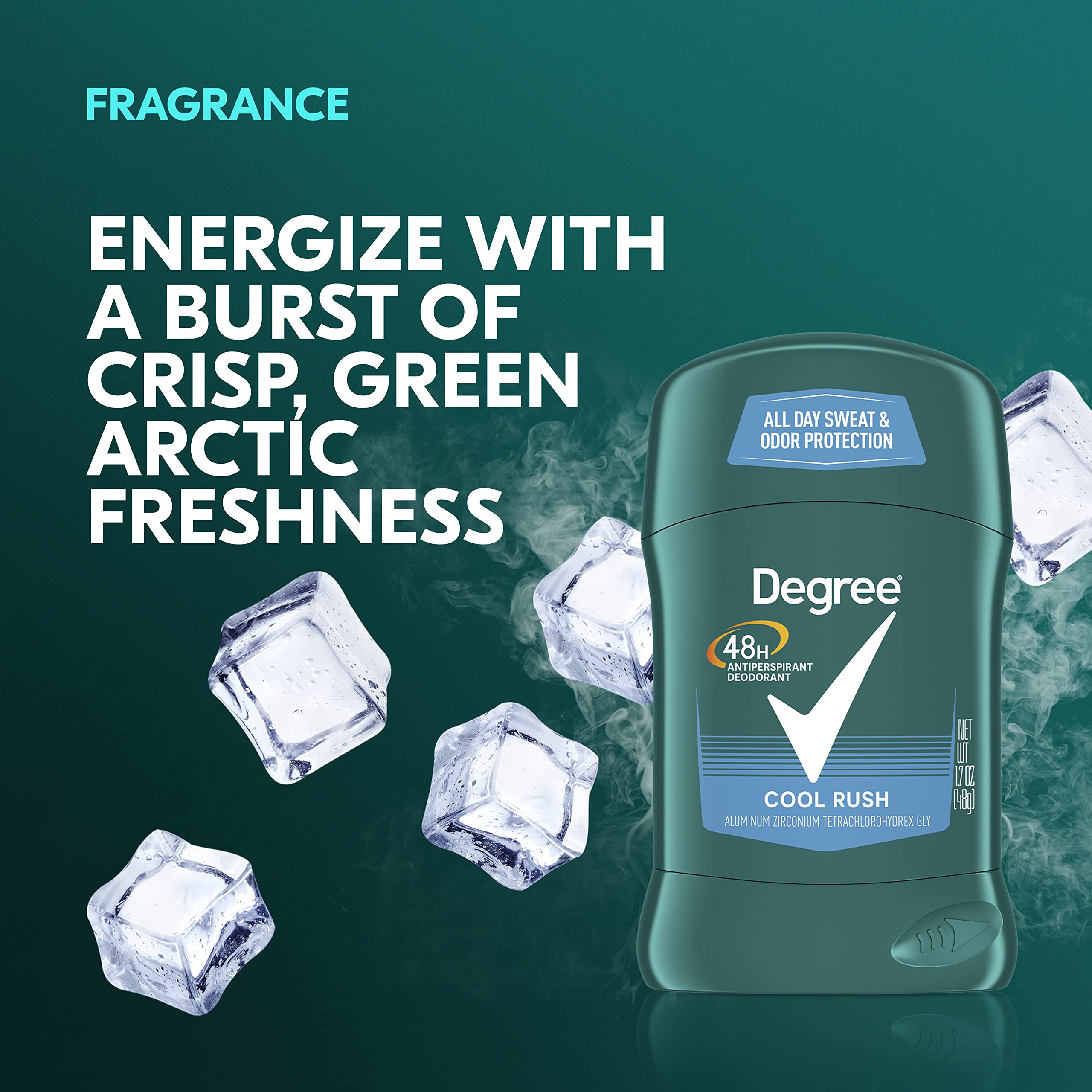 Degree Men Cool Rush Caja exterior diseño e información del producto