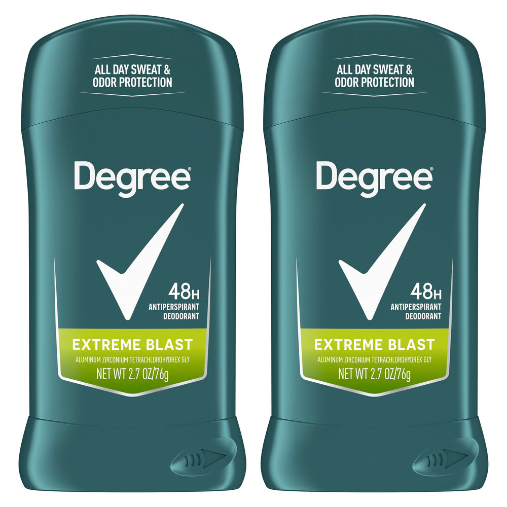 Degree Men Extreme Blast desodorante en empaque doble para comodidad diaria.