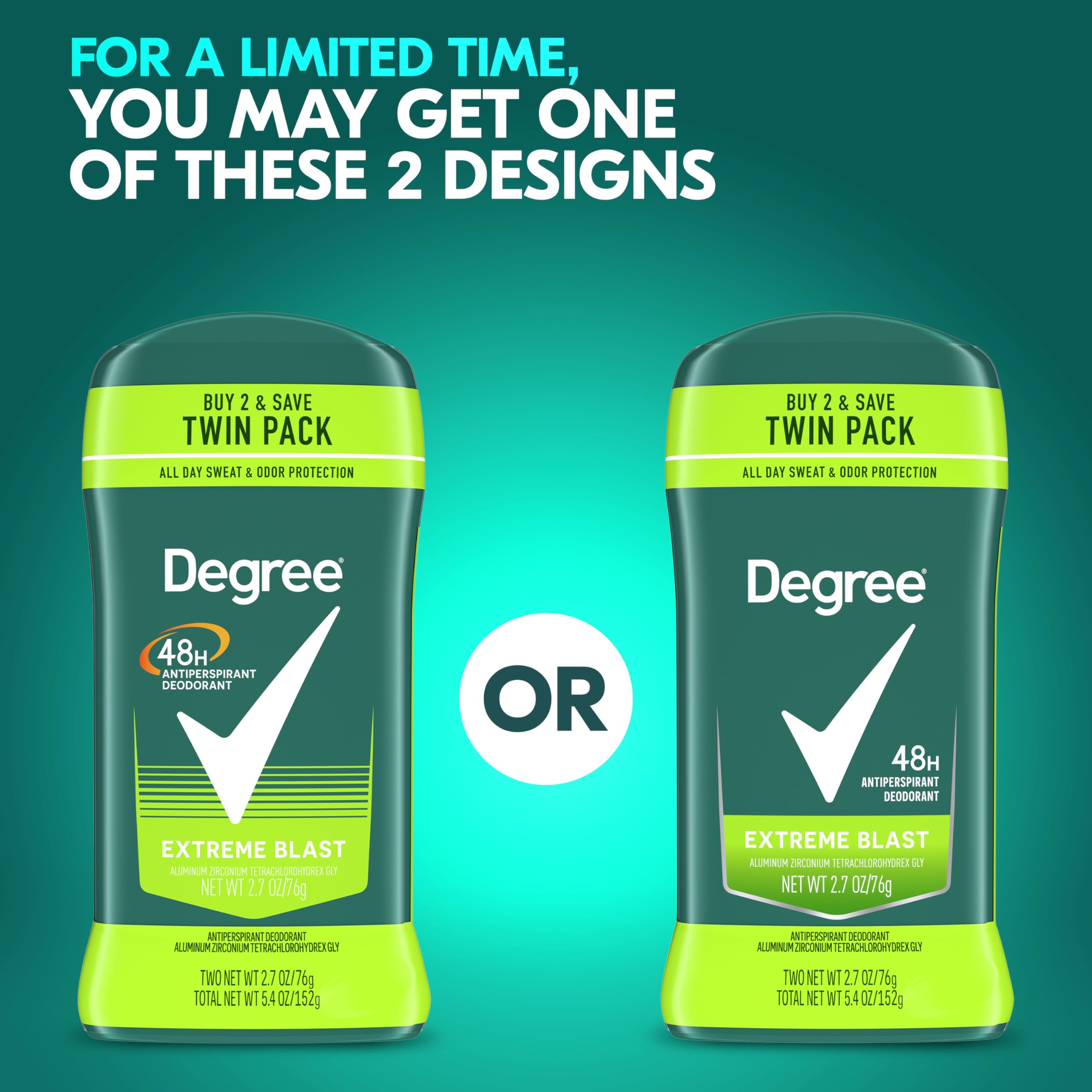 Degree Men Extreme Blast protección de 48 horas para días activos.