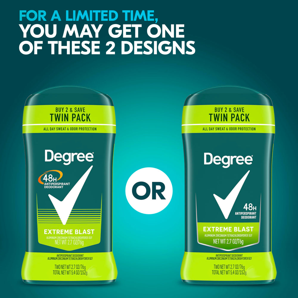 Degree Men Extreme Blast protección de 48 horas para días activos.