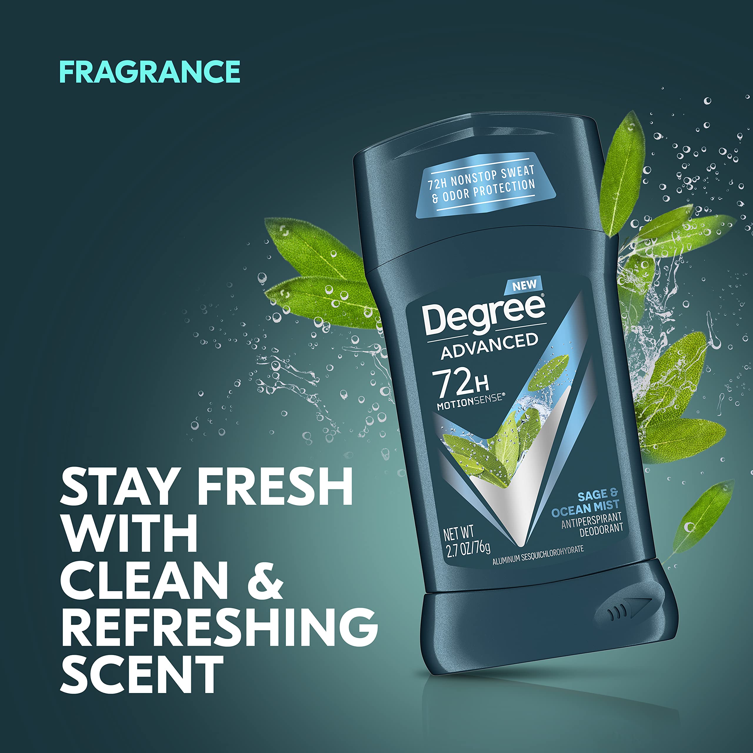 Etiqueta clara Degree Sage Ocean Mist con información útil