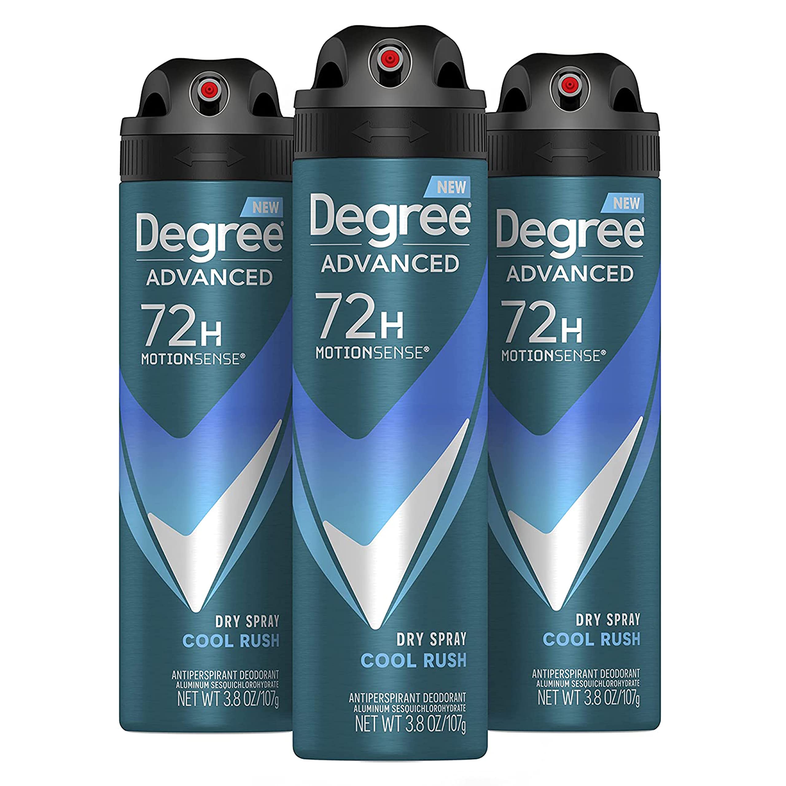 Degree Men Cool Rush dry spray lata: sensación seca al instante y protección para el día.