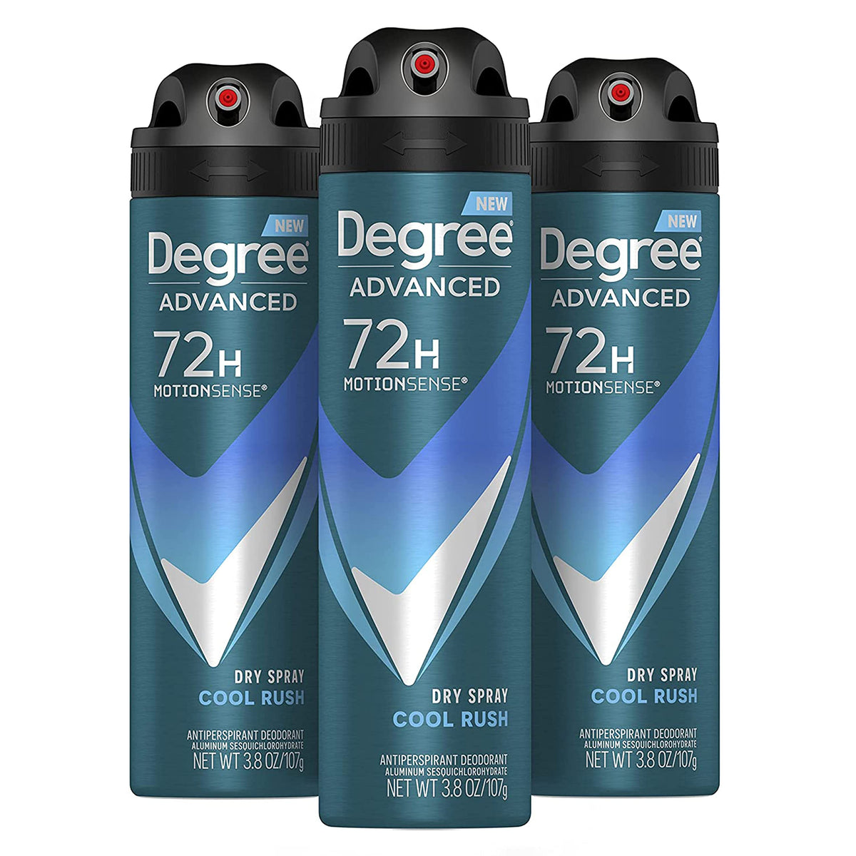 Degree Men Cool Rush dry spray lata: sensación seca al instante y protección para el día.