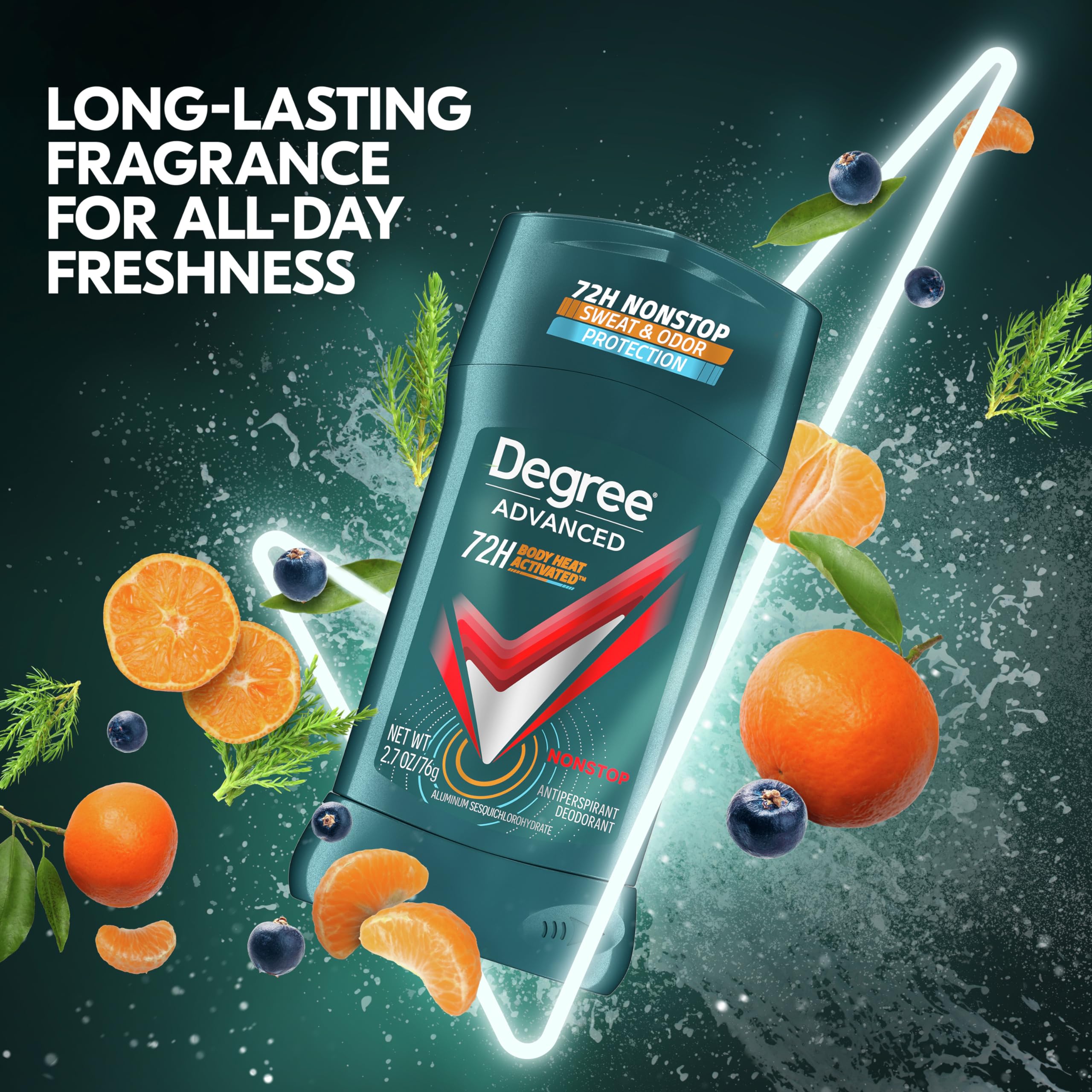 Degree Men Nonstop: fragancia mandarina y enebro que impulsa la sensación fresca.