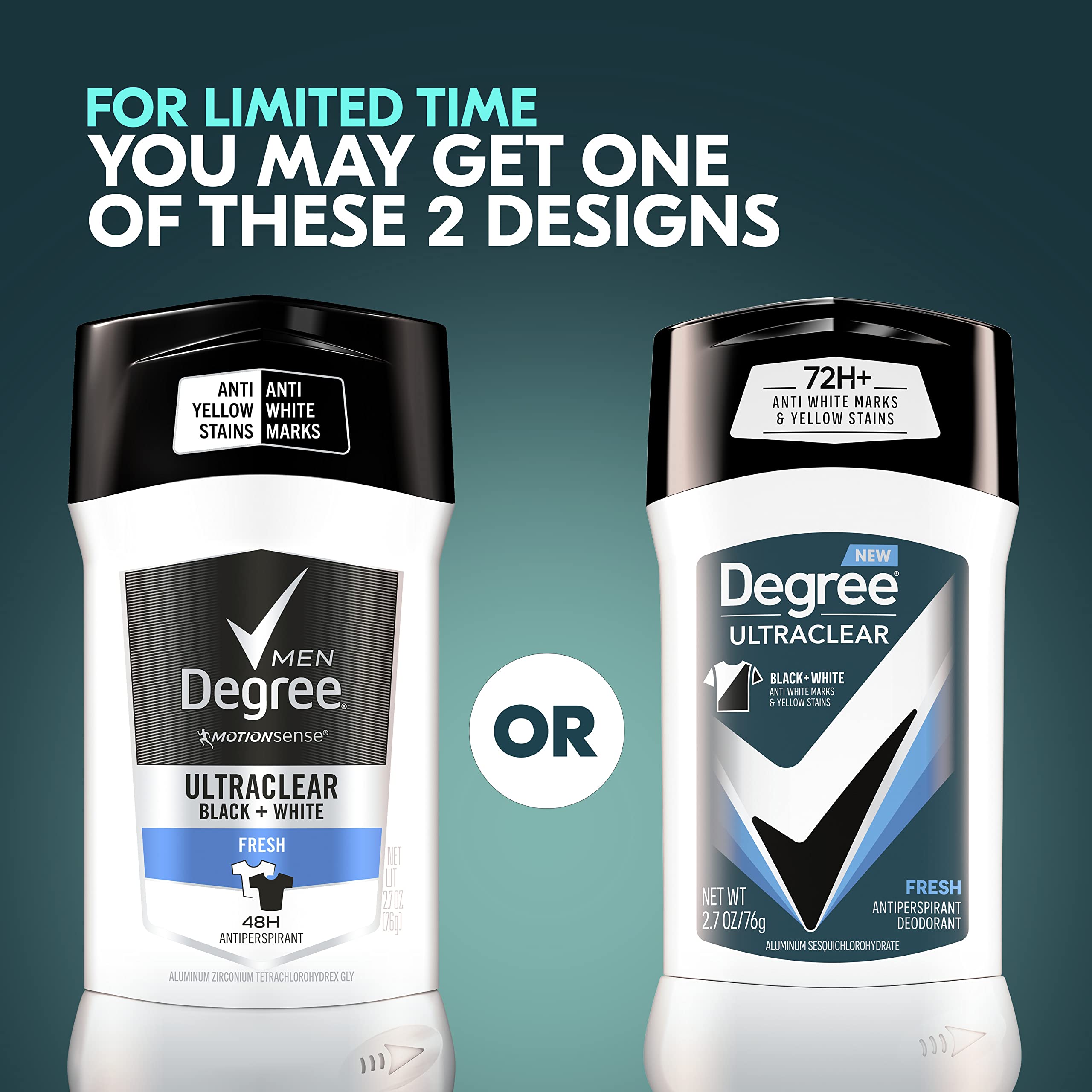 Degree Ultraclear Fresh ropa negra sin marcas visibles.