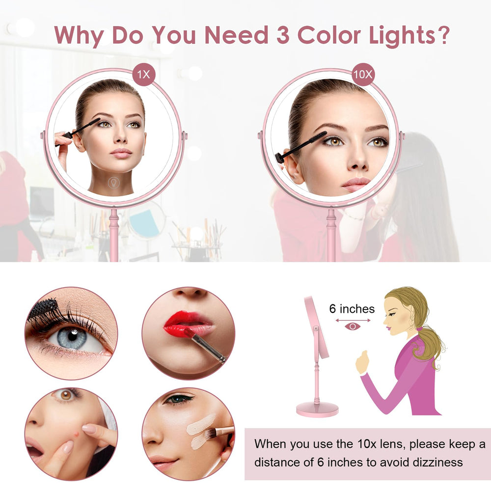 DEIOVWXS espejo maquillaje iluminado con 3 colores y brillo ajustable