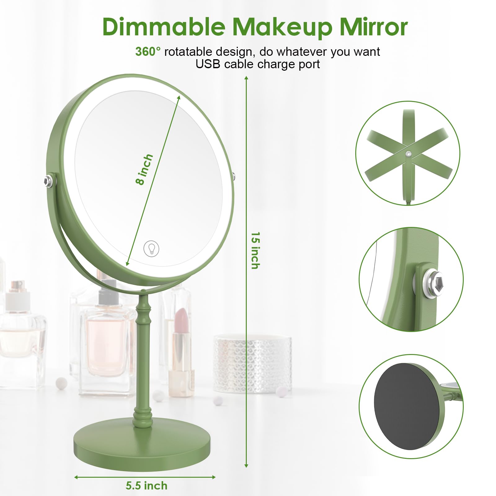 DEIOVWXS Iluminación con 3 colores para distintas condiciones de maquillaje