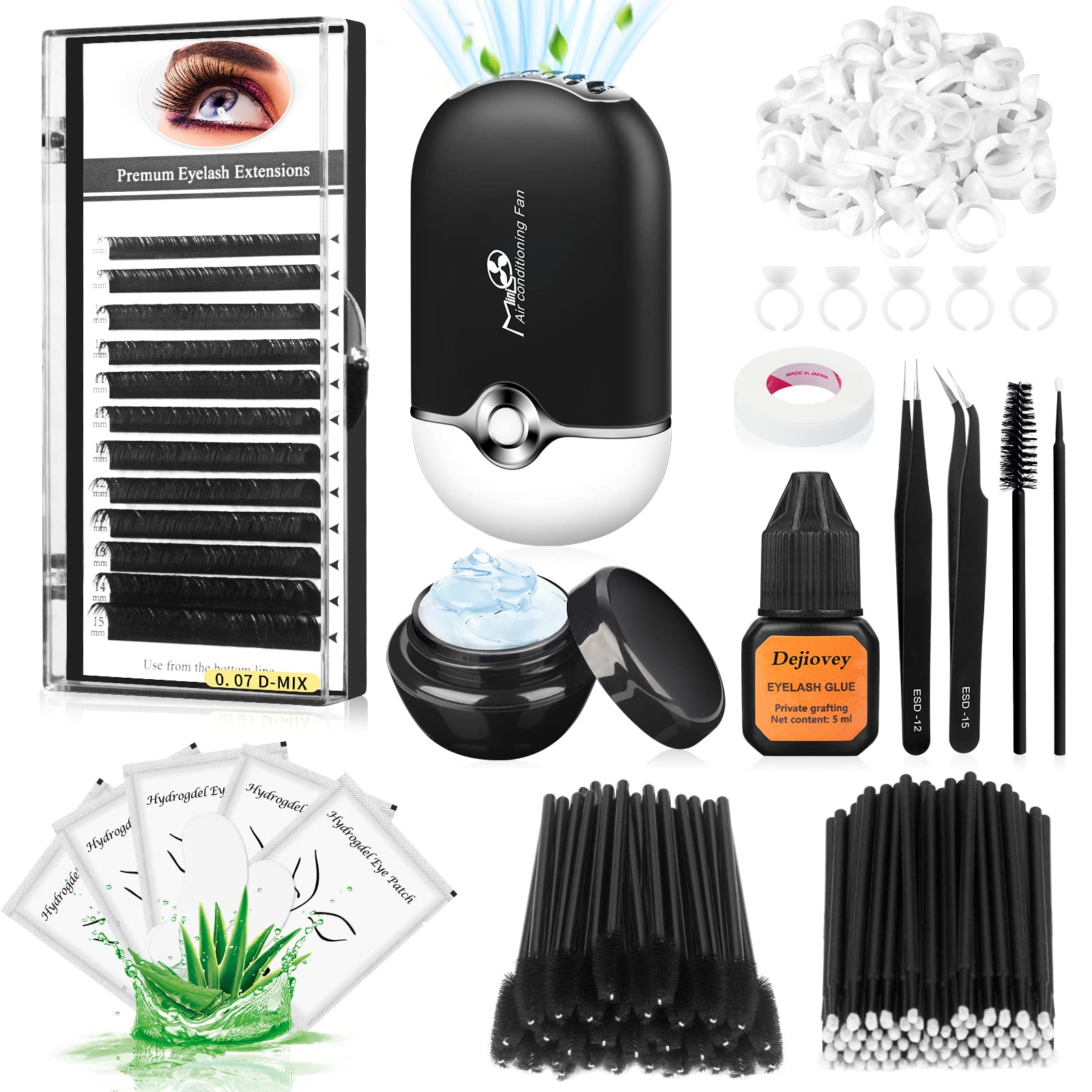 Dejiovey kit extensiones pestanas 0-07D 8-15mm para acabado natural.