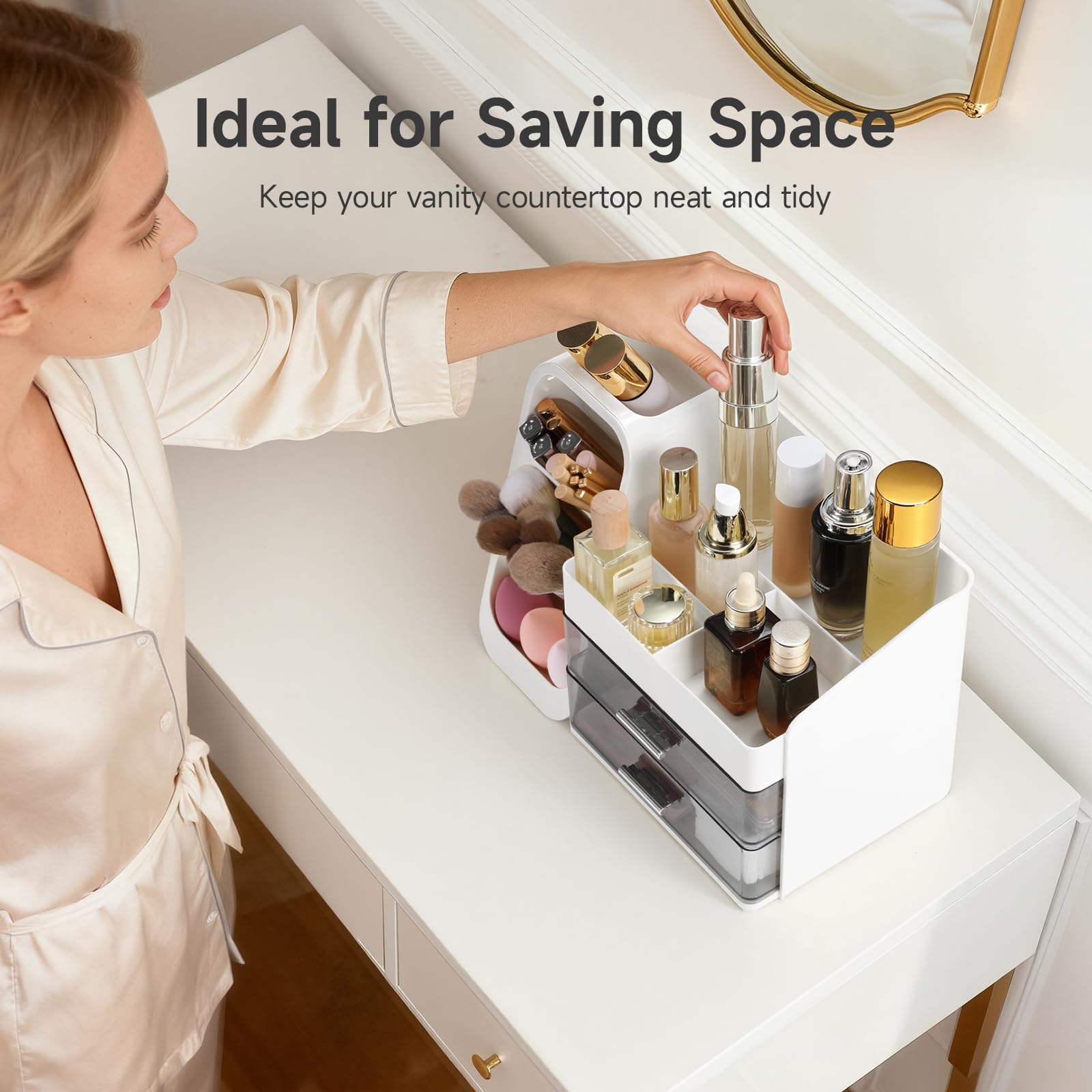 Delamu organizador maquillaje, dimensiones amplias para paletas y herramientas.