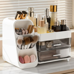 Delamu organizador de maquillaje, vista frontal para acceso rápido a los productos.
