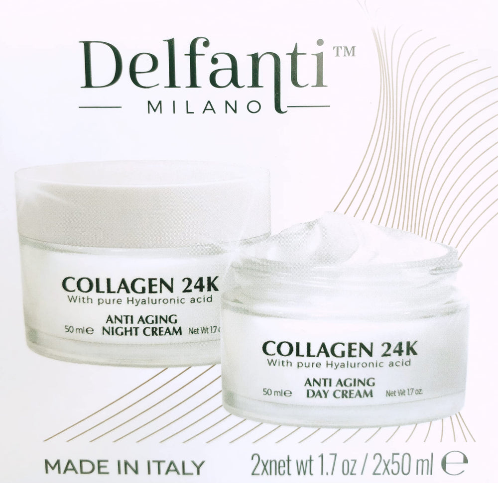 Delfanti-Milano Pack Duo Collagen 24K envase: solución antiedad para rostro y cuello.