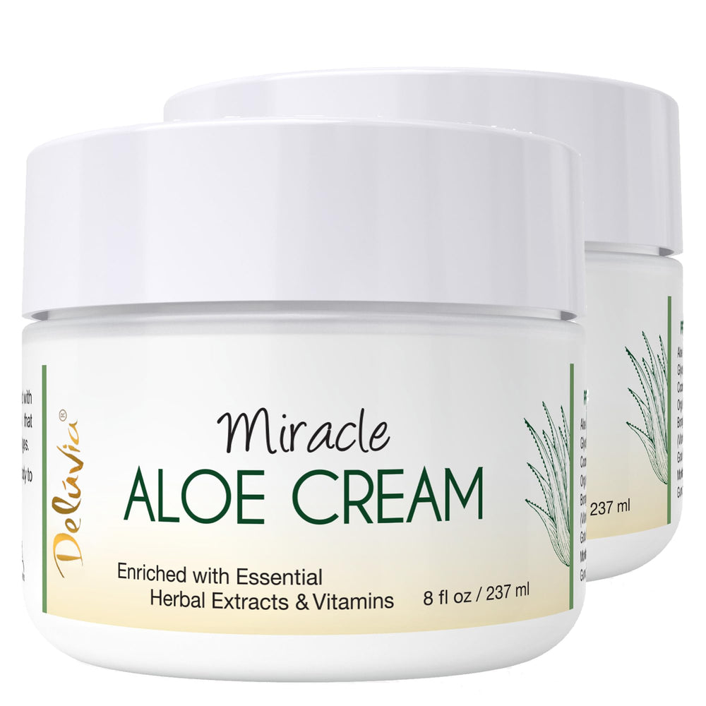 Deluvia Miracle Aloe Cream en botella, hidratación profunda para rostro y cuerpo.