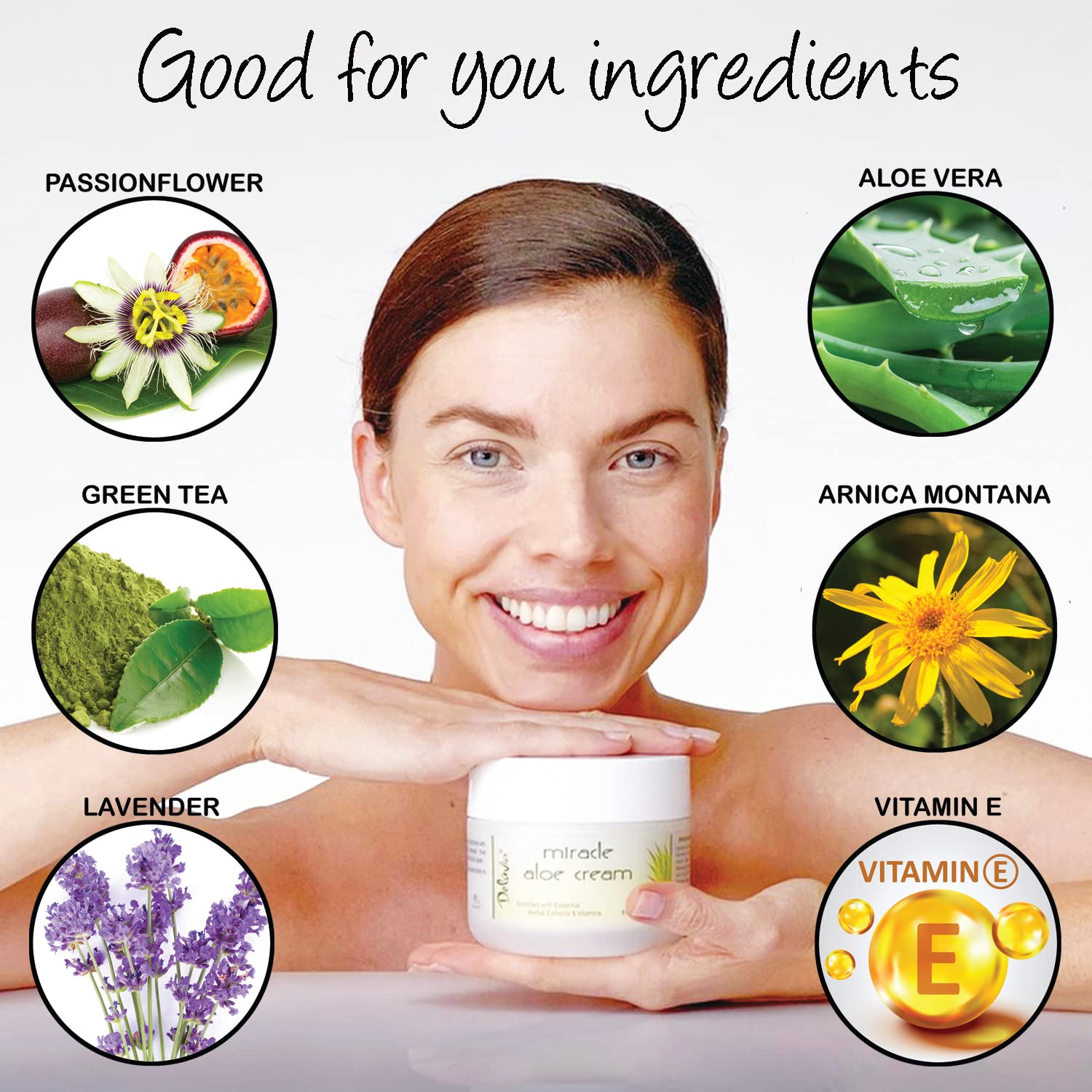 Deluvia Miracle Aloe Cream etiqueta orgánica con ingredientes naturales.