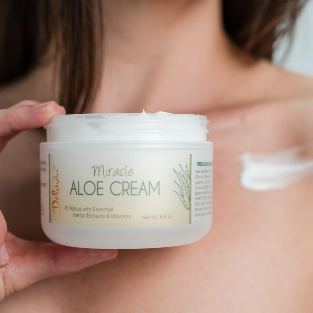 Deluvia Miracle Aloe Cream para piel seca, hidratación duradera.
