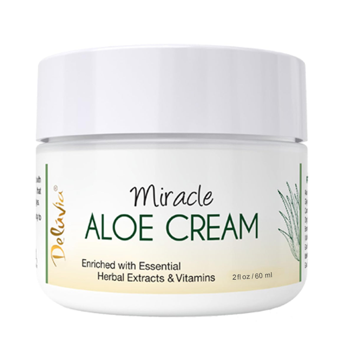 Delúvia Miracle Aloe Cream, envase 2 oz, crema hidratante portátil para piel seca.