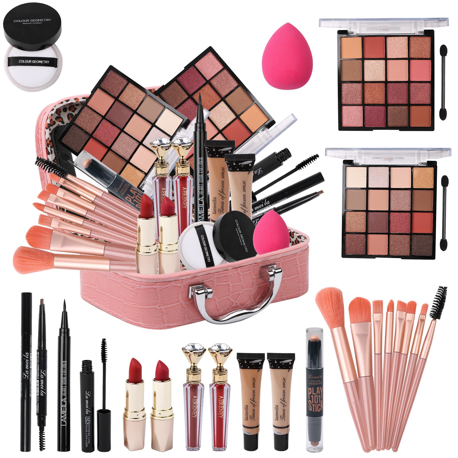 Kit de Delymol con 32 sombras de ojos para looks versátiles.
