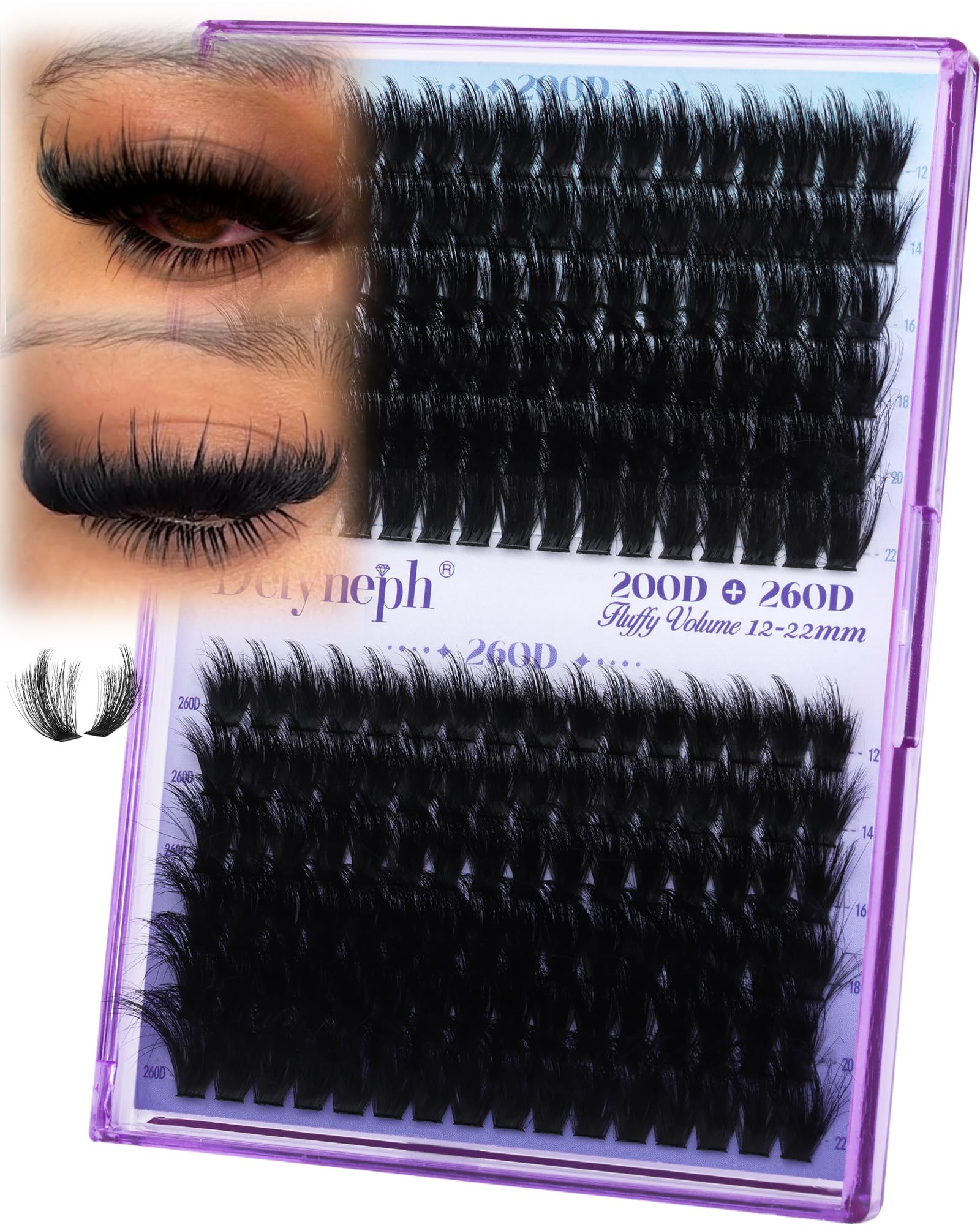 Delyneph Conjuntos de pestañas esponjosos con puntas espigas para volumen suave y natural.