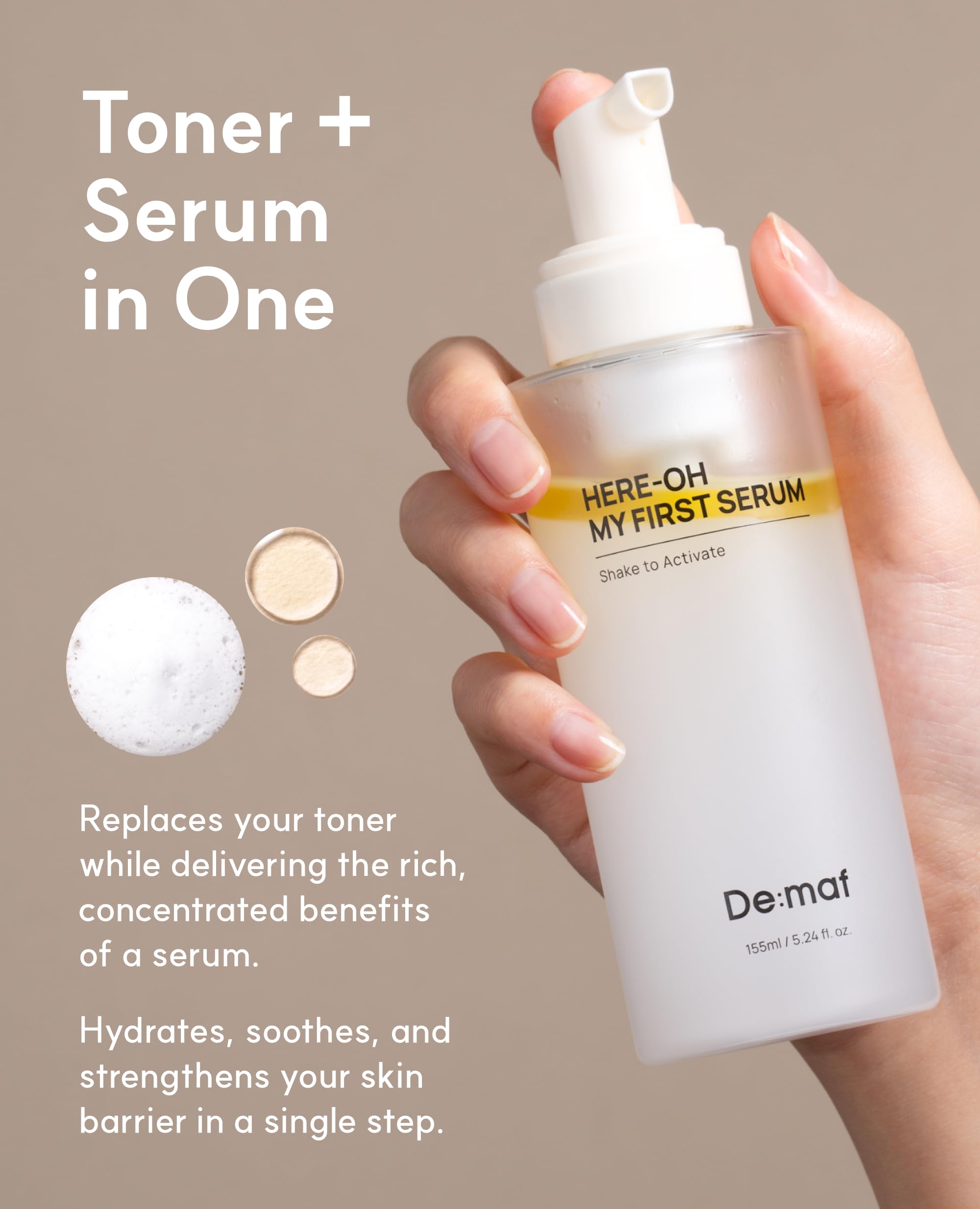 Demaf Here-Oh funciona como tónico y suero, sellando hidratación con macadamia y jojoba