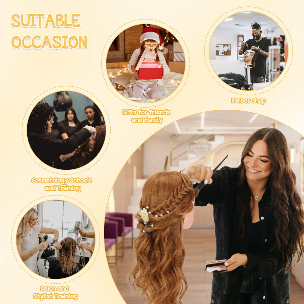 Prueba de estilismo Demides en peluquería con cabeza maniquí y pelo natural.