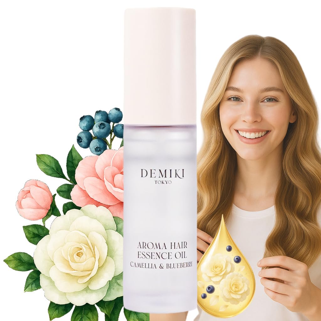 DEMIKI Aceite capilar japonés, botella grande, control suave del encrespamiento y brillo duradero.