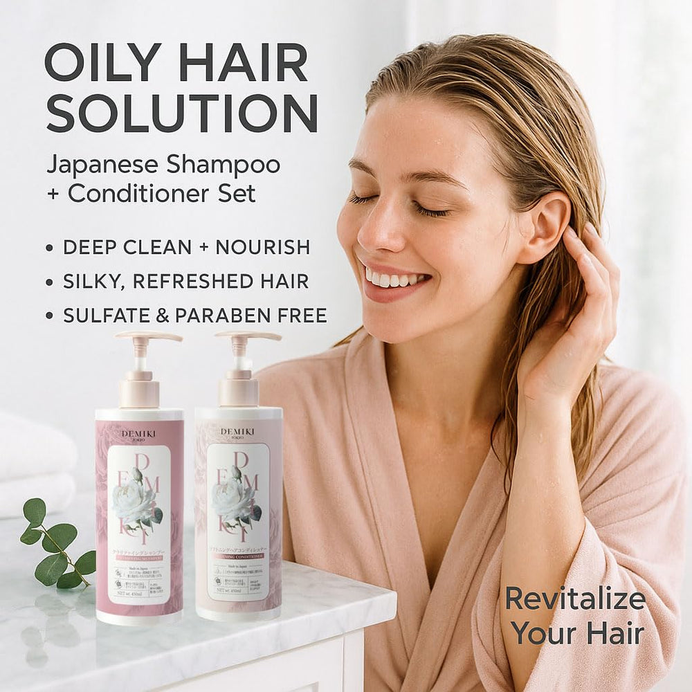 DEMIKI champú japonés para cabello oleoso, controla grasa y frescura diaria.