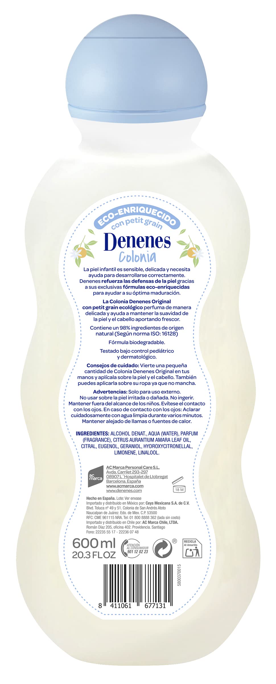 Denenes Baby Cologne etiqueta fragancia cítrica con nota floral suave