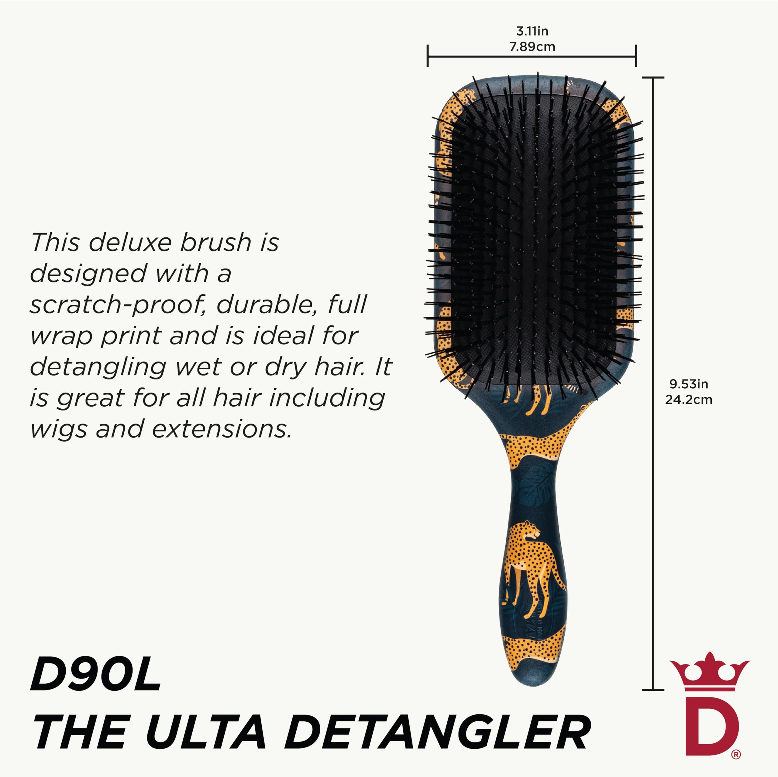 Denman cepillo para pelucas y extensiones, fibras delicadas con puntas de nailón suaves.