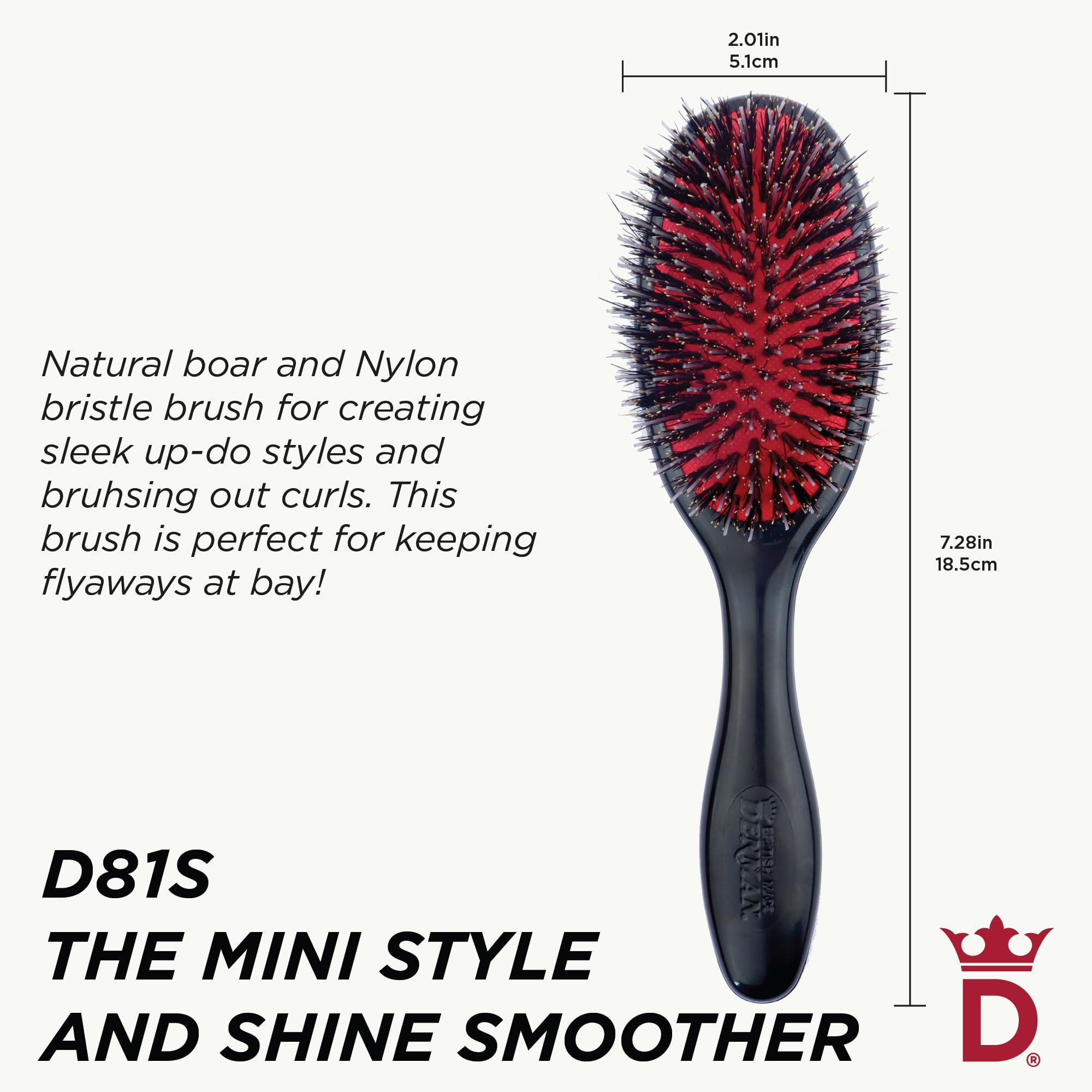 Dents en nylon souples de la Denman Cushion Petit démêlant sans accrocs.